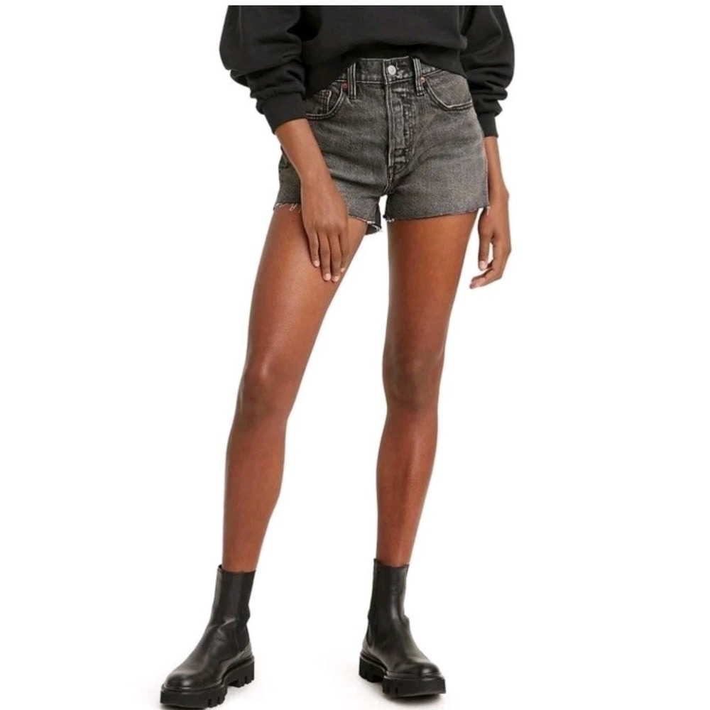 Levis 501 Shorts 27 Black Faded High Rise Distressed Button Fly Better Weathered